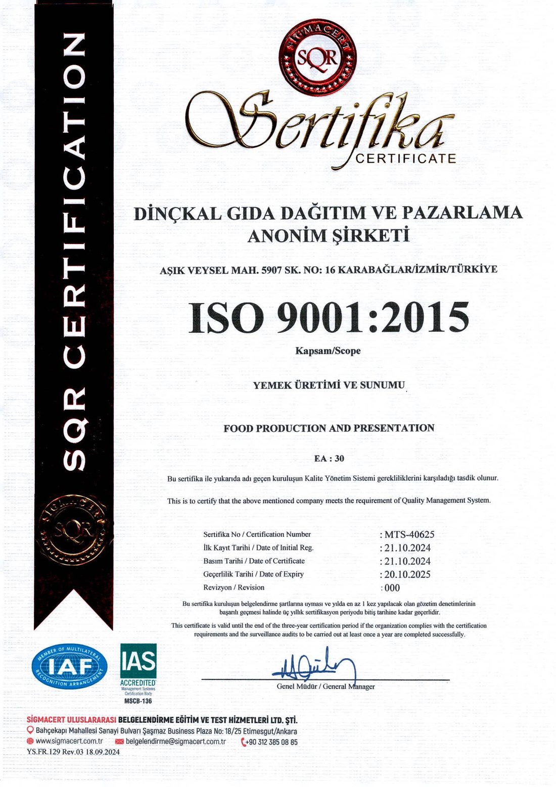 ISO 9001:2015 Sertifikası